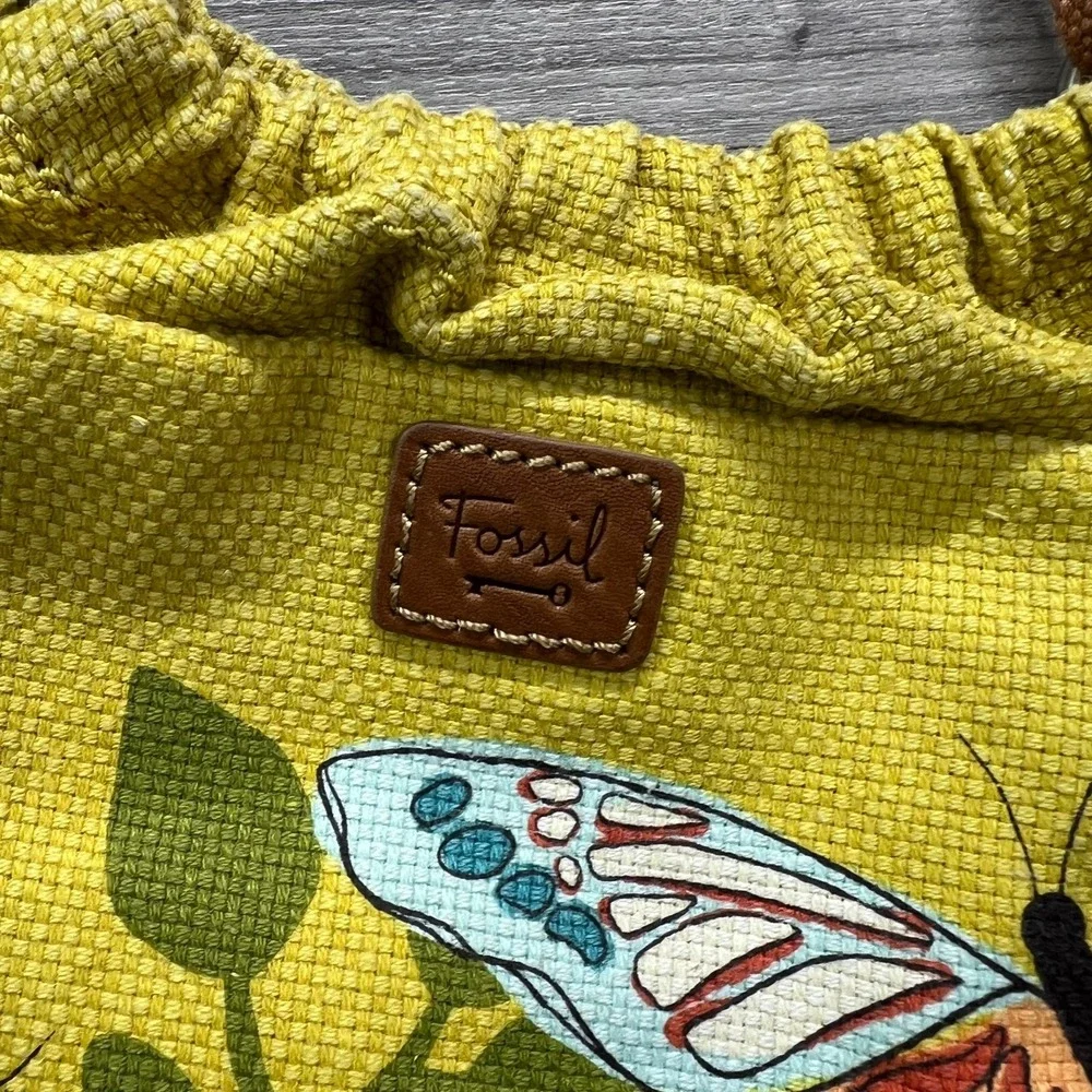 Vintage Fossil Crossbody Bag Purse Yellow Butterfly Motif‎ Mini Graphic Canvas - Picture 7 of 13